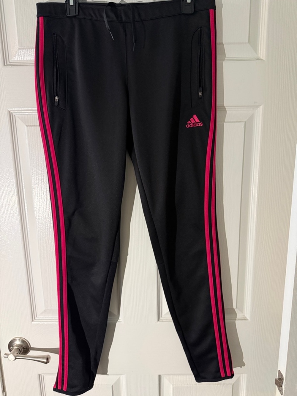 adidas Black Sweatpants with Pink Side Stripes